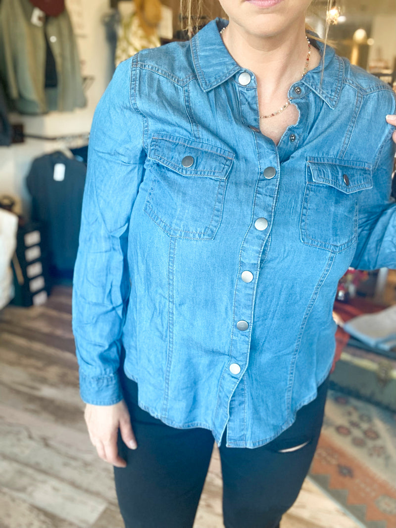 Fern Chambray Collared Button Down Shirt