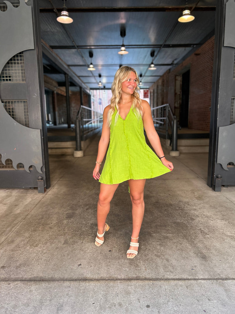 lime green tank top dress with tie back