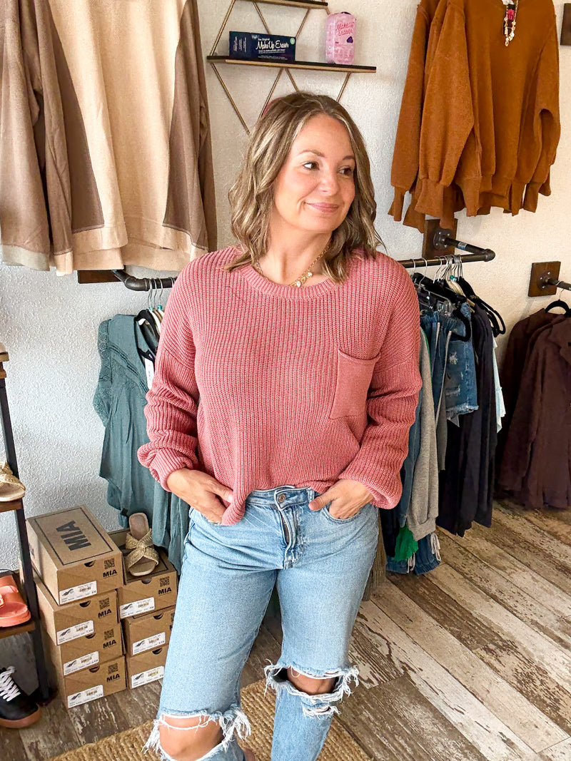 Pocket Detail Crew Neck Sweater