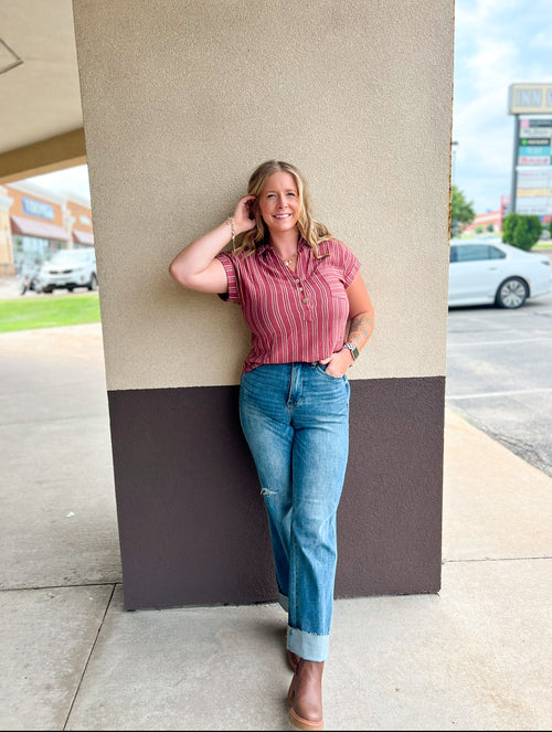 Raspberry Stripe Collared Blouse