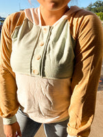 Color Block Button Detail Henley Hoodie