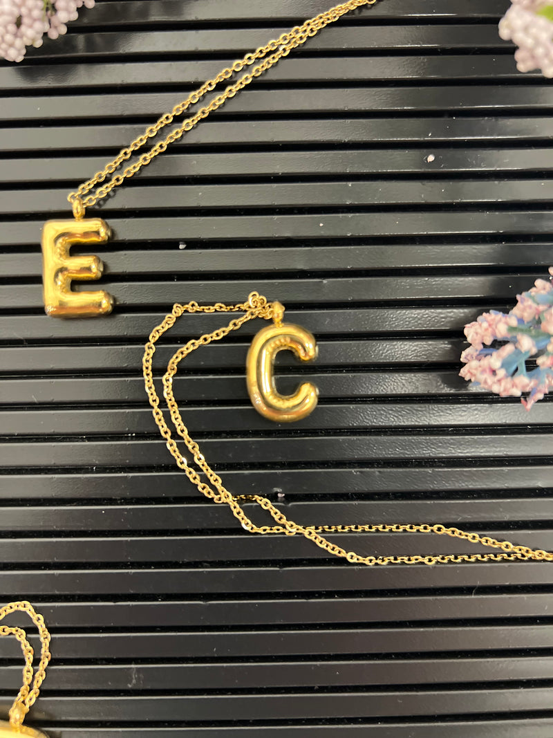 Gold bubble letter necklace C