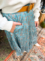 Paisley Tiered Satin Midi Skirt