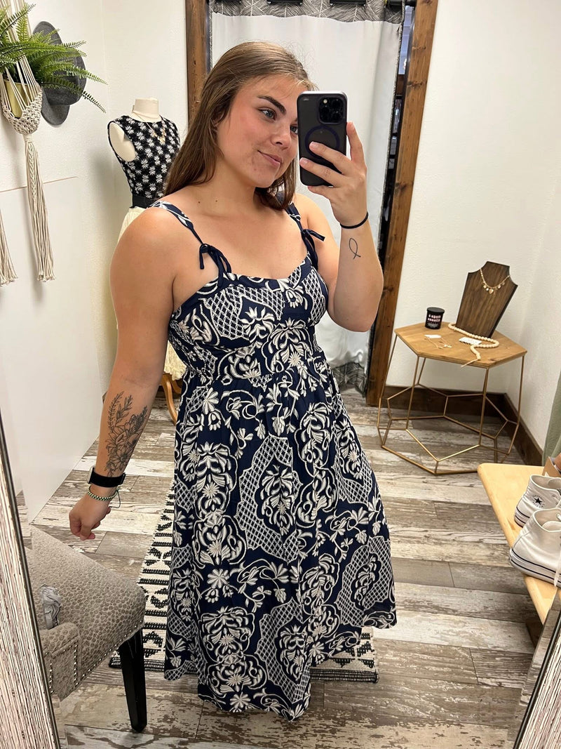Floral Damask Bow Detail Dress