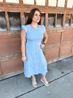 April  Light Chambray Tiered Midi Dress