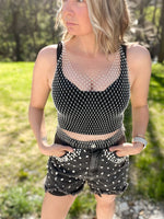 Love Tree mesh cropped tank top with pearls