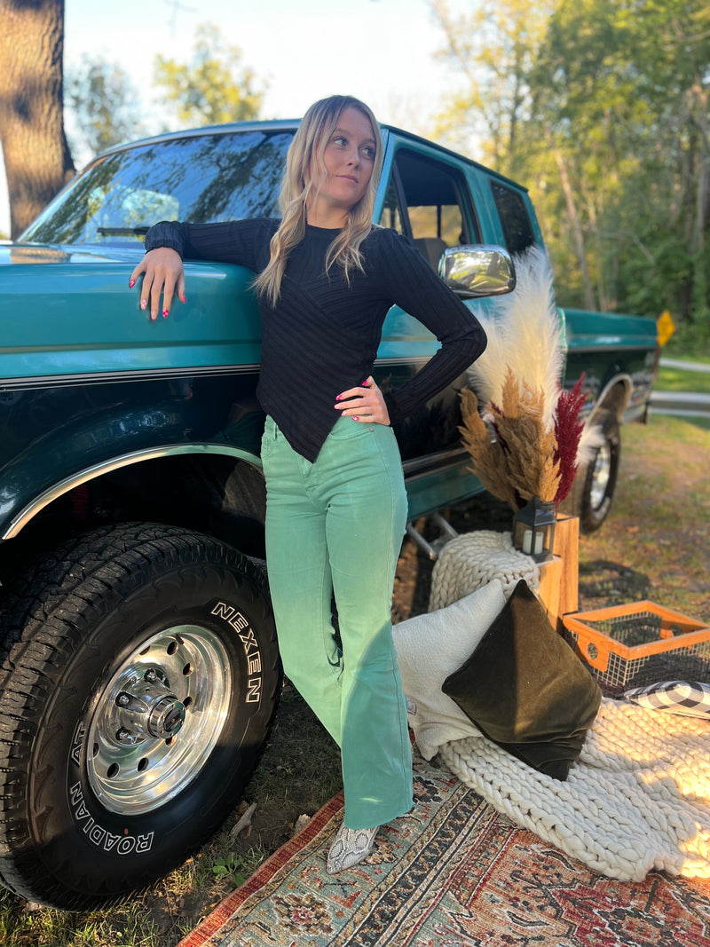 Green Tummy Control Flare Jeans