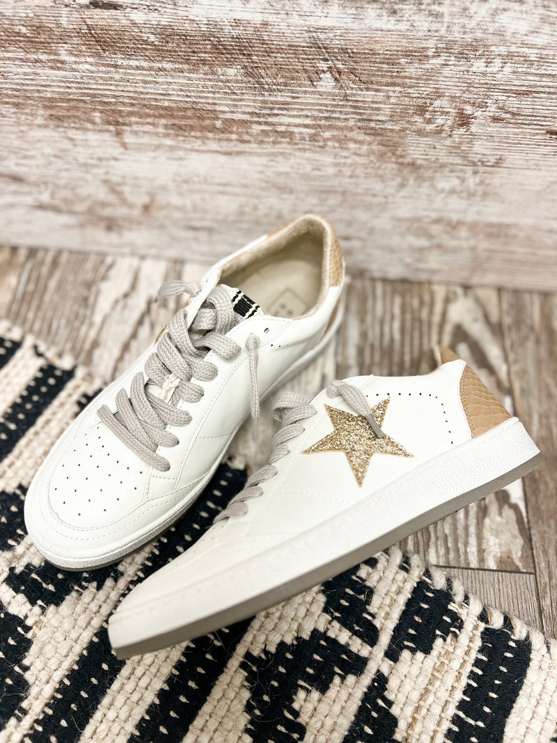Paz Taupe Textured Star Sneakers