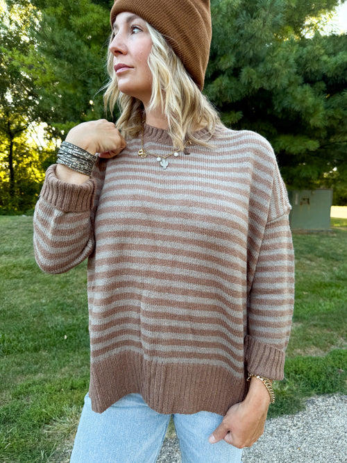 Taupe Striped Soft Sweater