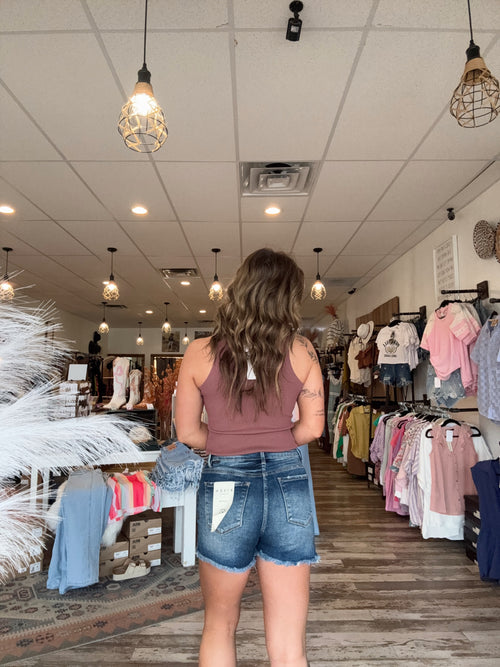 Chase High Rise Distressed Shorts