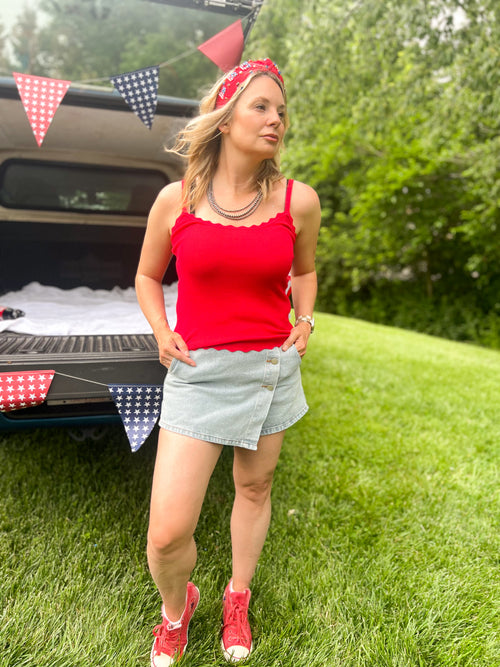 Buttoned Front Denim Skort