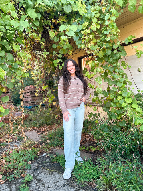 Laina Knit Striped Cardigan with Chest Pockets