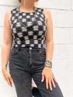 Black and White Daisy Knit Tank Top