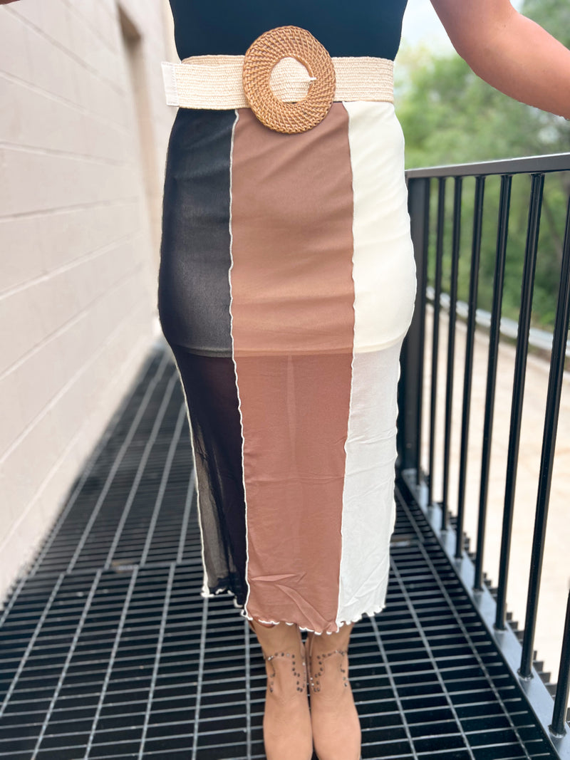 Colorblock Invert Seam Midi Skirt
