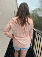 Love Tree orange and white striped button down long sleeve top back