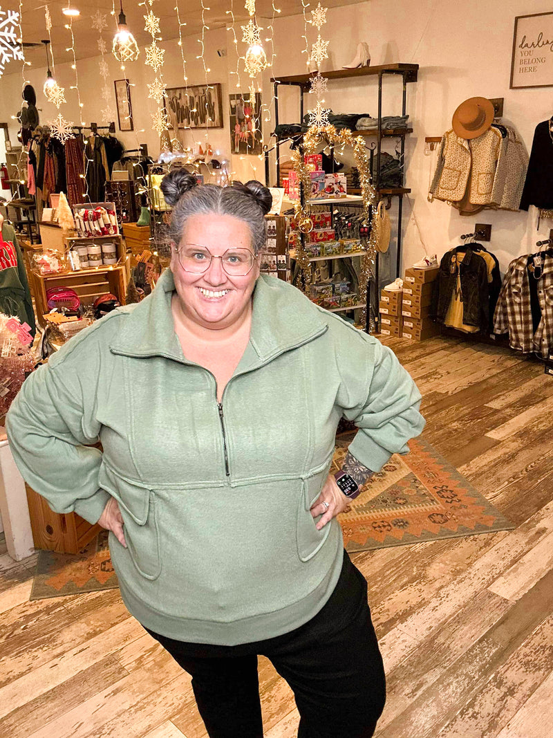 Sage Green Cozy Half Zip Pullover