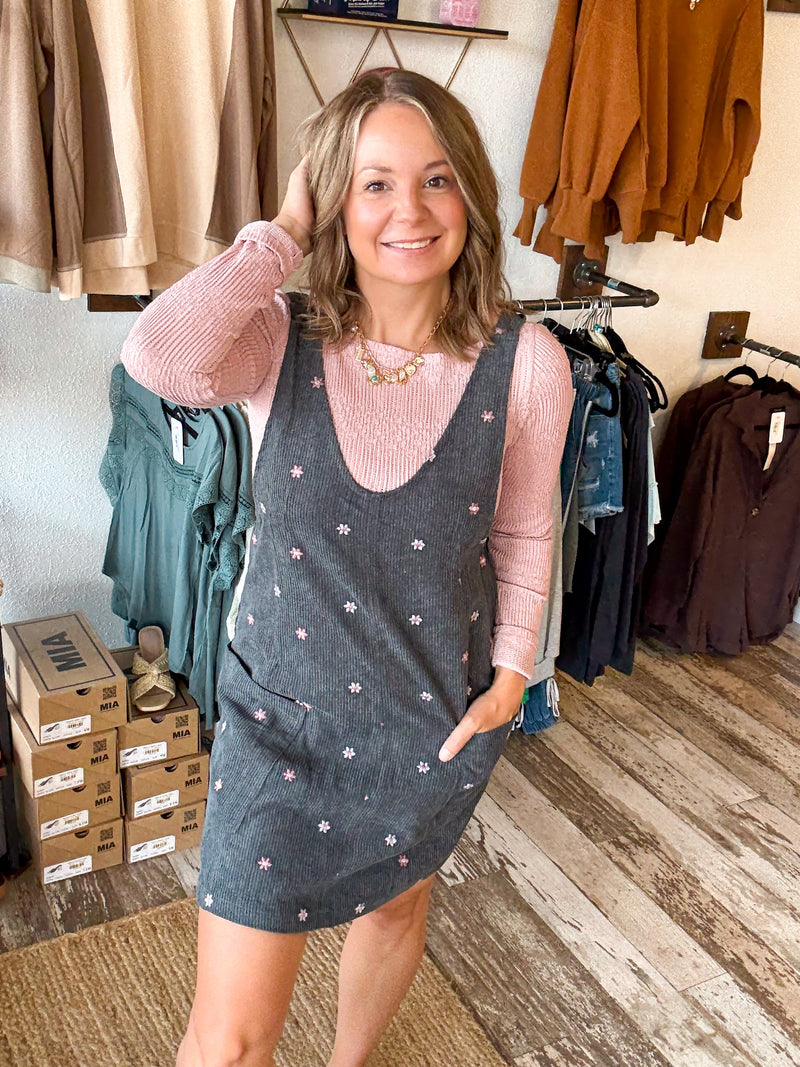 Floral Corduroy Overall Dress