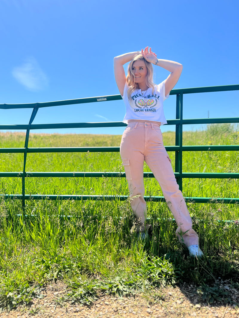 pickleball local league white crop tee