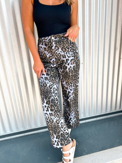 leopard print denim pants