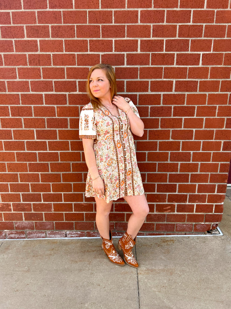 Boho Woven Floral Printed Dress