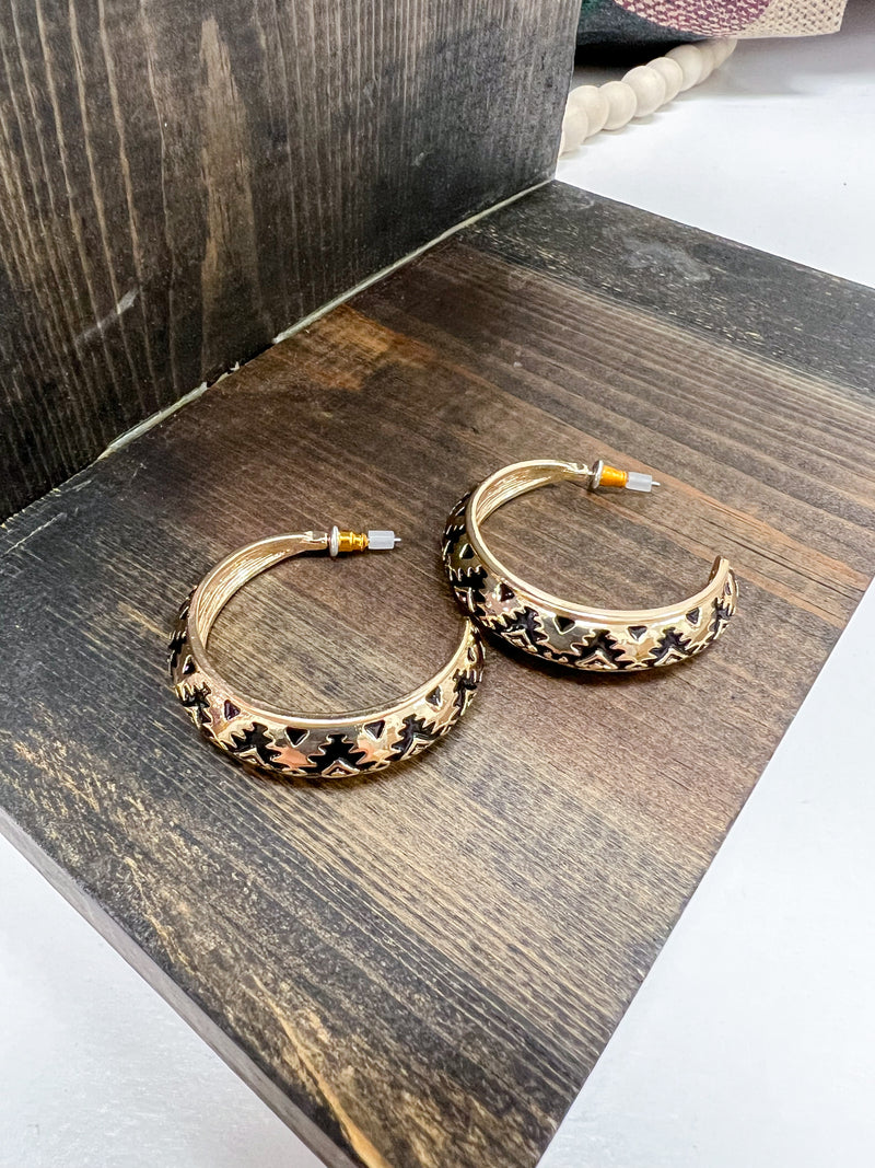 Aztec Design Hoop Earrings