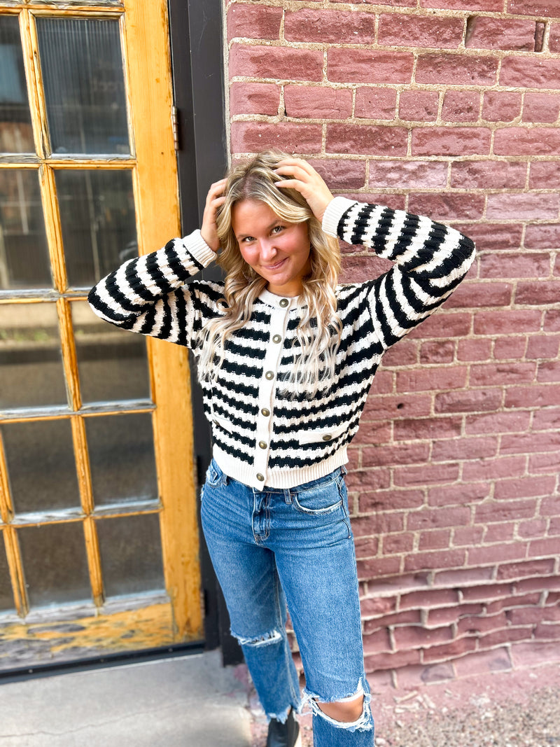 Scarlett Black And White Striped Cardigan