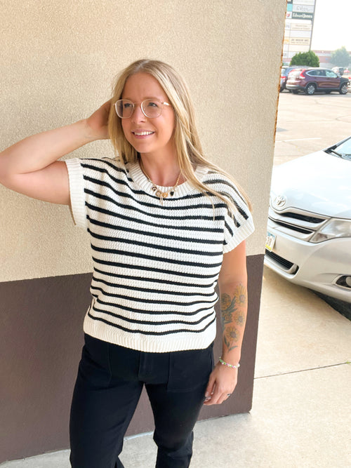 Sarah Striped Crew Neck Short Sleev