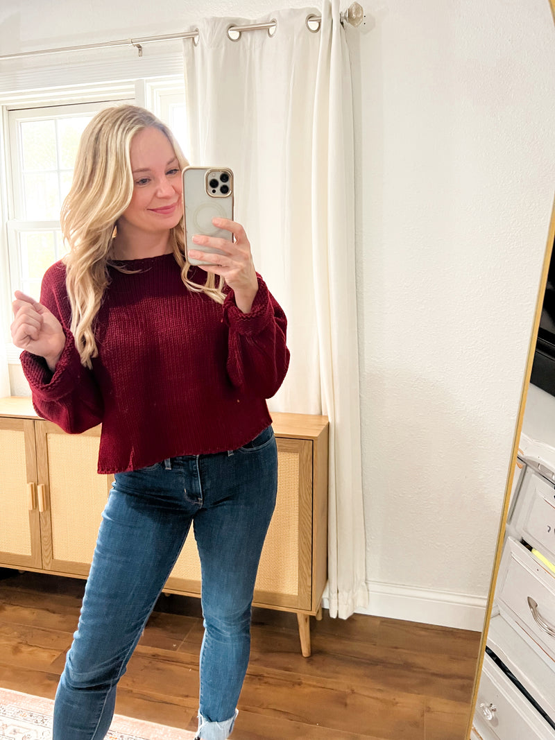 Ainsley Cropped Maroon Sweater