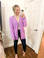 Zenana melange open front cardigan sweater in b lavender