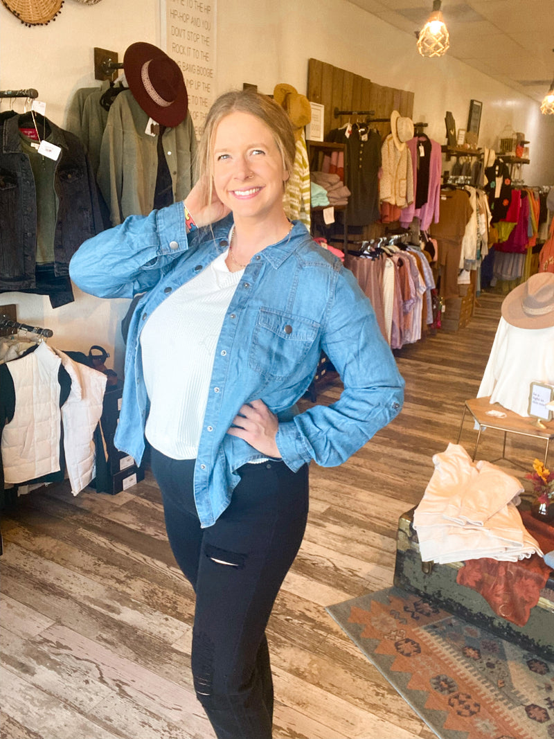 Fern Chambray Collared Button Down Shirt