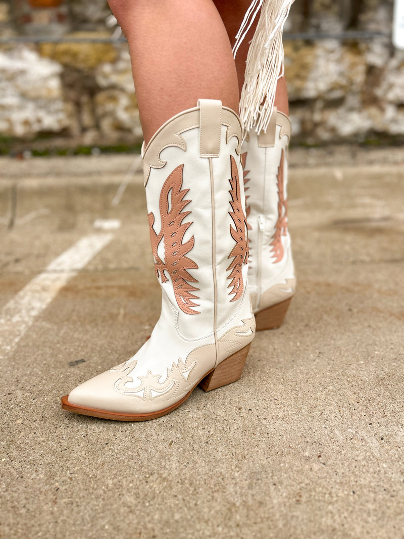 Lainey Pink and Off White Cowboy Boots