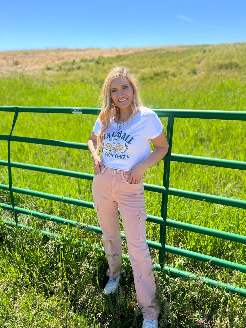 pickleball local league white crop tee