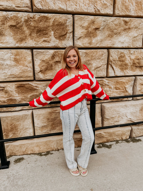 Seth Red Striped Cardigan
