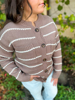 Laina Knit Striped Cardigan with Chest Pockets