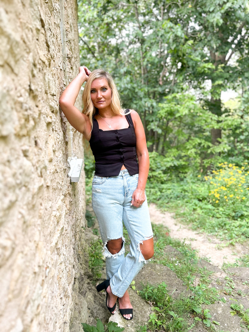 black button up tank top