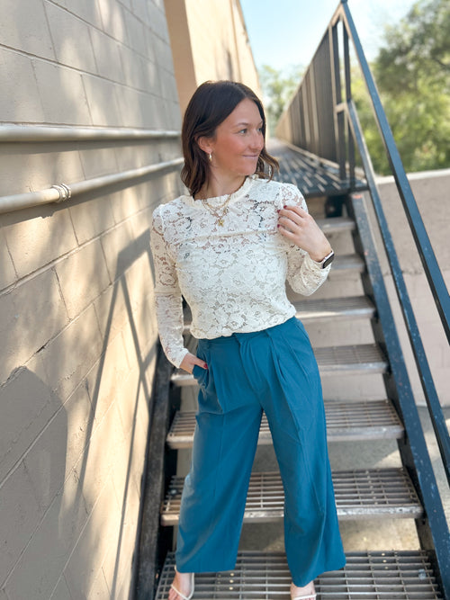 Nicole Mock Neck Lace Blouse