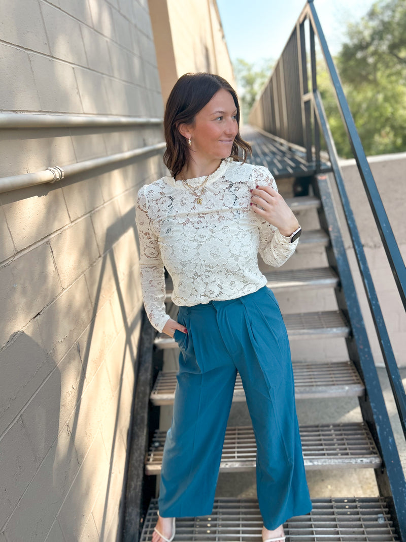 Nicole Mock Neck Lace Blouse