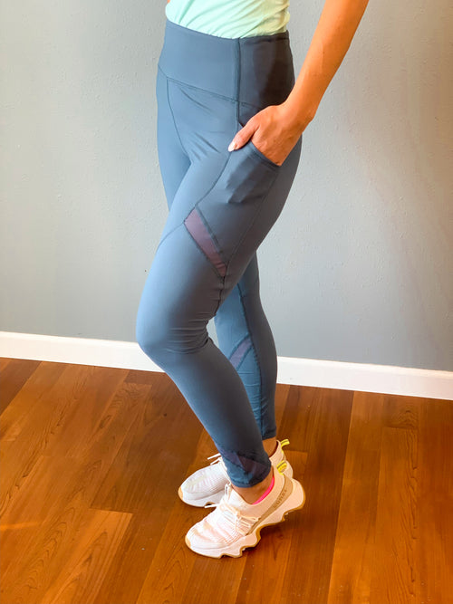 rae mode butter leggings with mesh detail and pockets blue