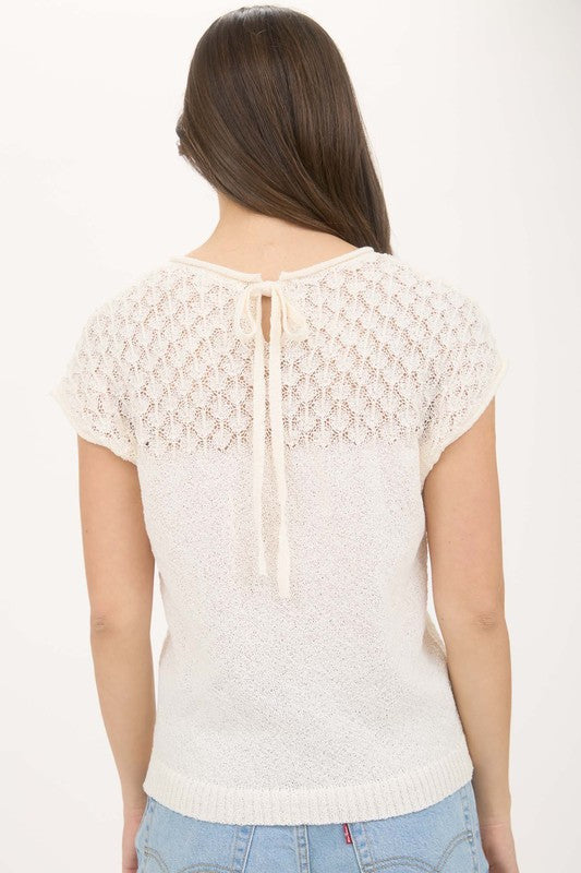Black Eyelet Yoke Knit Top