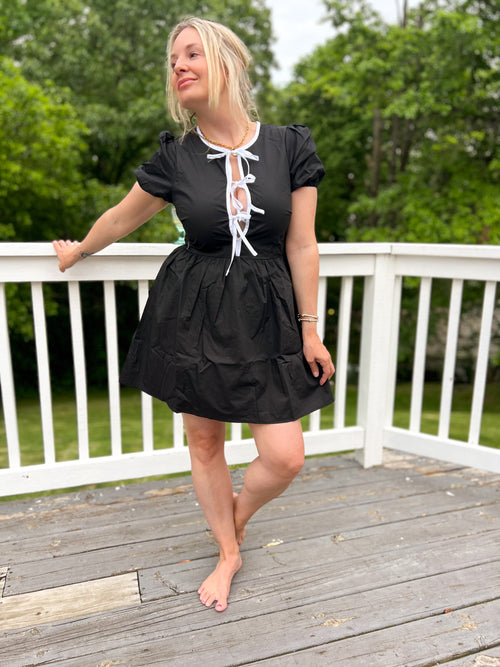 Isabelle Front Tie Black Dress