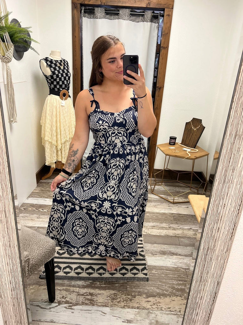 Floral Damask Bow Detail Dress