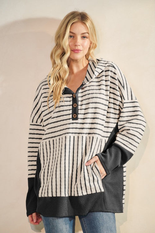 Alison Striped Hooded Pullover