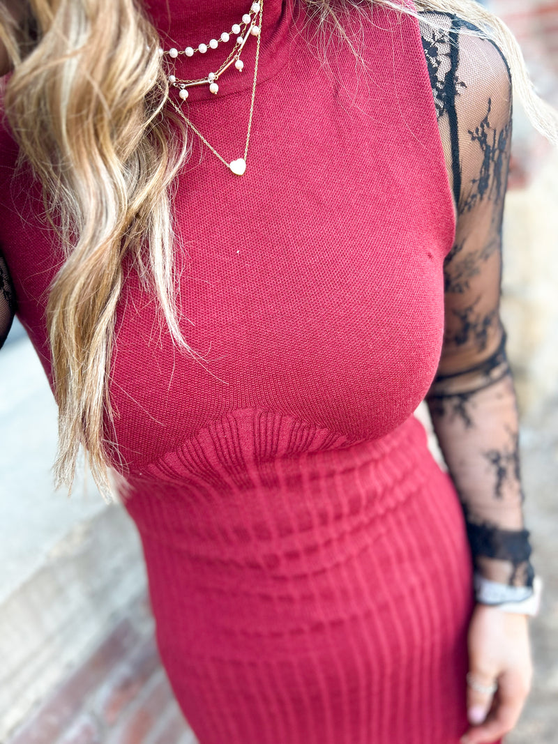 Hannah  Burgundy Capped Sleeve Knit Dress