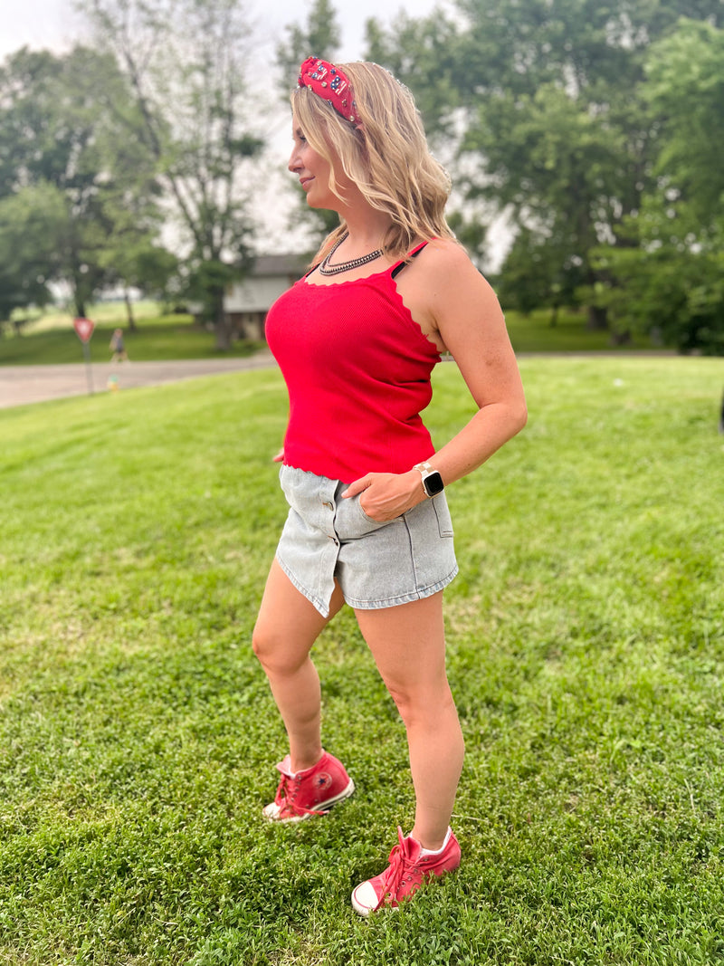 Isabelle Red Scalloped Cami