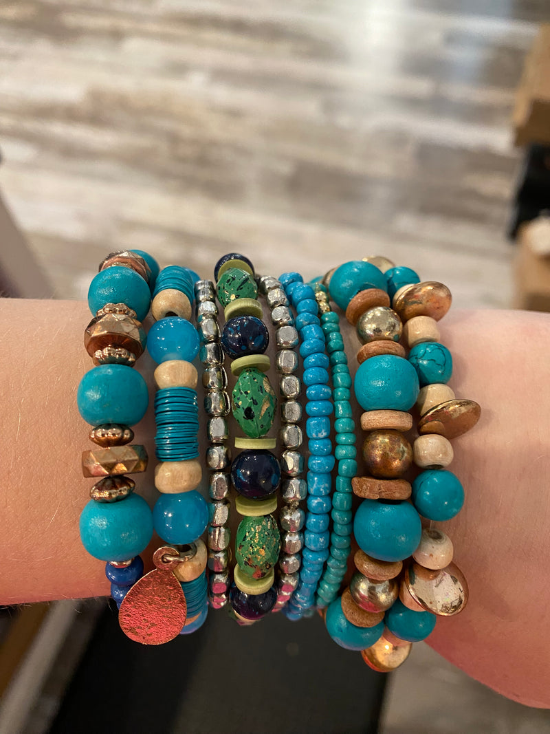 Turquoise 9 Layered Mixed Bead Bracelet Set