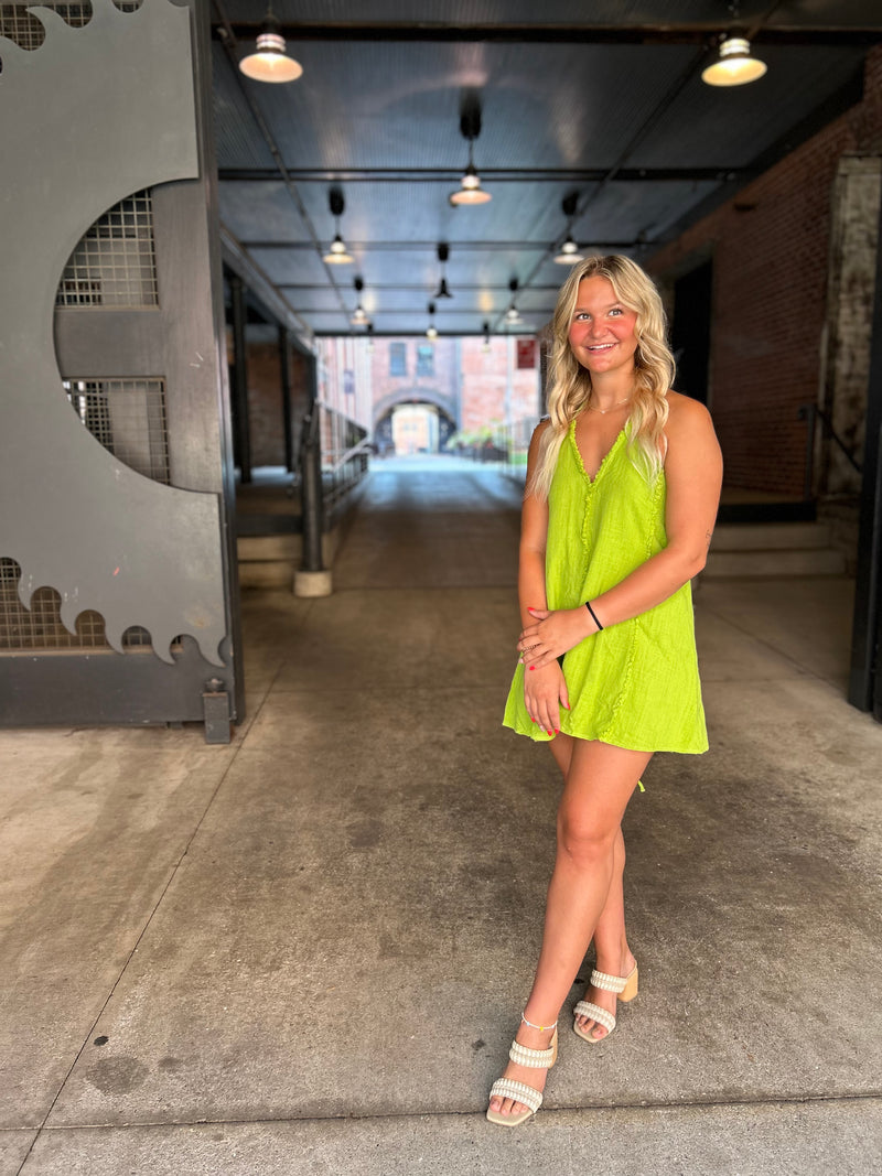 lime green tank top dress with tie back