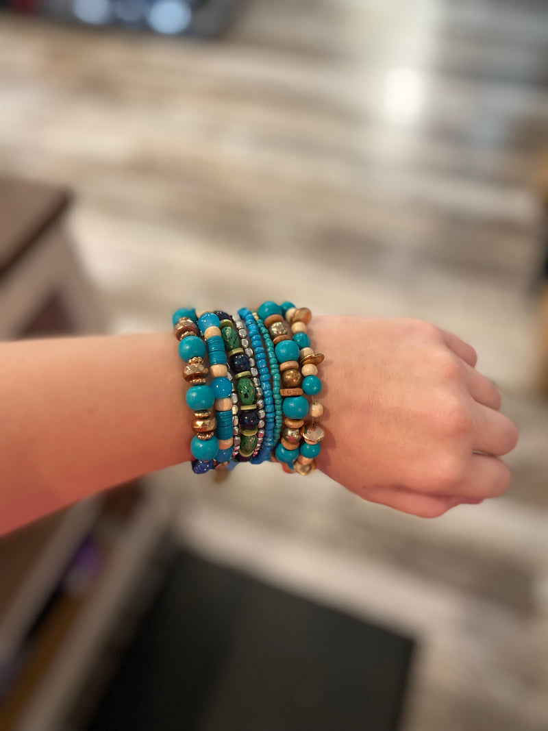 Turquoise 9 Layered Mixed Bead Bracelet Set