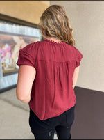 Burgundy Scallop Trim Blouse