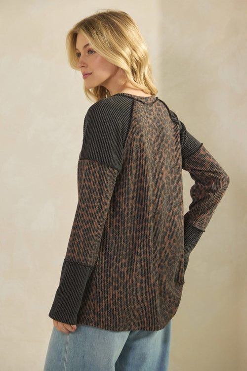 Animal Print Ribbed Long Sleeve