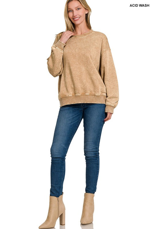 Acid Wash Oversized Fleece Pullover